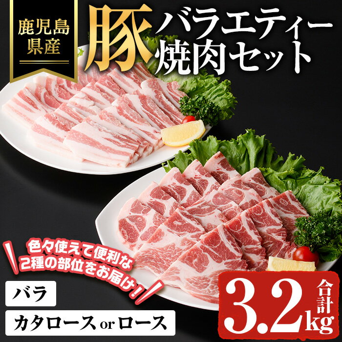 【ふるさと納税】鹿児島県産豚バラエティー焼肉セット(合計3.2kg) 鹿児島県 豚肉 豚 肉 焼肉 BBQ バラ 肩ロース ロース 国産 冷凍 小分け セット【ハピネス】