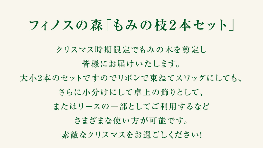 【 12月 発送開始 】 クリスマス に最適! フィノスの森 もみの木の枝 2本セット クリスマス クリスマスツリー もみの木 観葉植物 インテリア 日用品 飾り 数量限定 リース スワッグ  [BI
