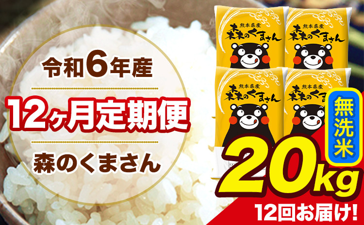 
            令和6年産 森のくまさん 無洗米 20kg 5kg×4袋 計12回お届け 《お申し込み月の翌月から出荷開始》 お米 こめ 熊本県産 ご飯 備蓄
          