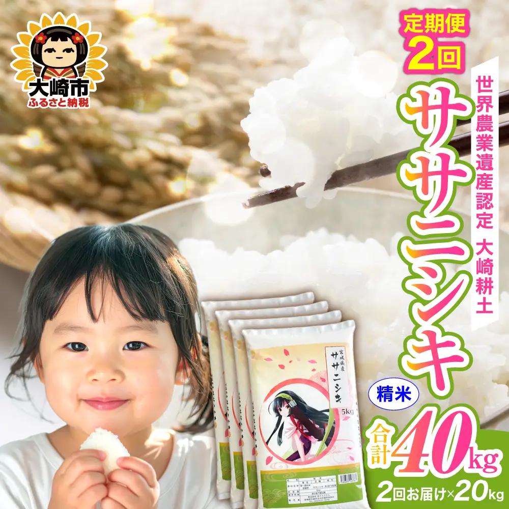 定期便《精米》令和7年 宮城県産 ササニシキ  20kg(5kg×4袋)×2回（計40kg） | ot005-sn-20kg-r704-t2