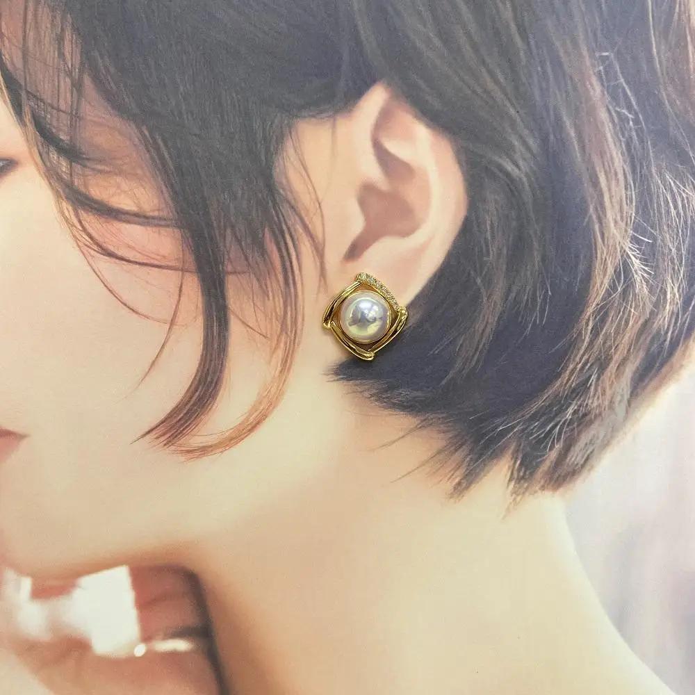 【奄美パール】奄美の輝き®×桜珠　マベ真珠 13mm K18イエローゴールド巻ピアス2477＜数量限定＞