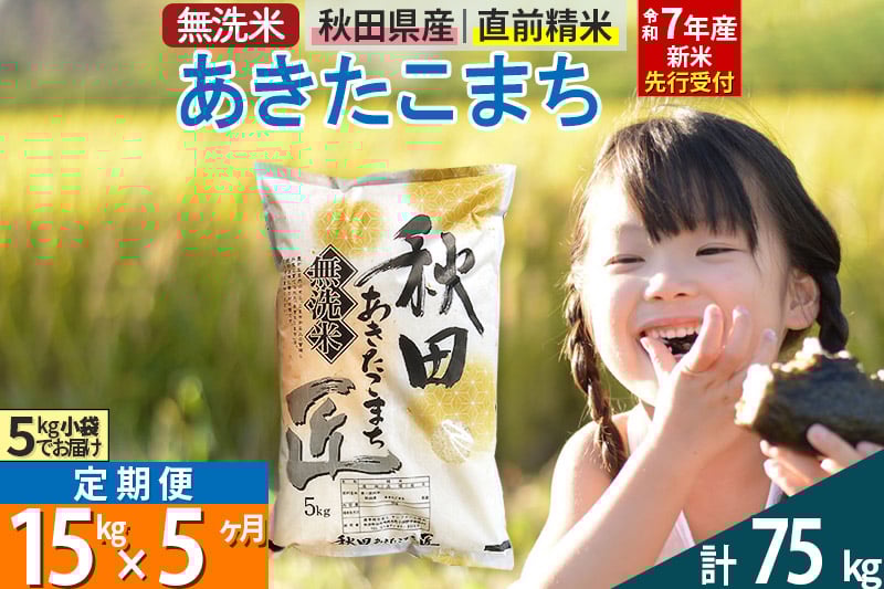
            【無洗米】＜令和7年産 新米予約＞《定期便5ヶ月》秋田県産 あきたこまち 15kg (5kg×3袋) ×5回 15キロ お米  新米
          