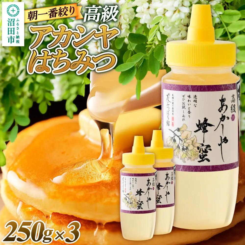 《満天☆青空レストラン紹介》 朝一番搾り！ 高級アカシヤはちみつ 250g×3本 花みつばち館