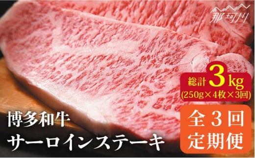 【全3回定期便】【溢れる肉汁と濃厚な旨味】博多和牛 サーロイン 1kg（250g×4枚）＜株式会社MEAT PLUS＞那珂川市 [GBW037]