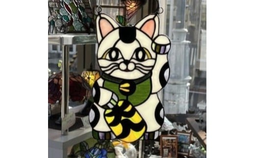 〈開運〉ステンドグラスのオリジナル招き猫【選べるカラー】　　塩竈市　塩竈　ステンドグラス教室andカフェ　CERES