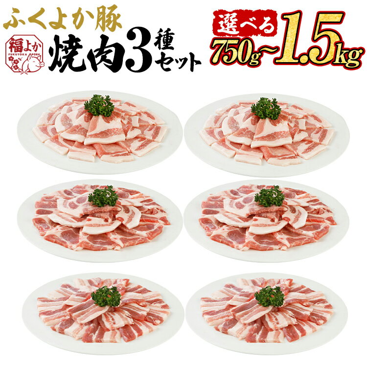 【ふるさと納税】豚肉 焼肉 ふくよか豚 焼肉3種セット 量が選べる 750g 1.5kg ロース 肩ロース バラ ロース肉 肩ロース肉 バラ肉 小分け ブタ肉 ぶた肉 生姜焼き 豚丼 冷凍 福岡県 福岡 九州 グルメ お取り寄せ