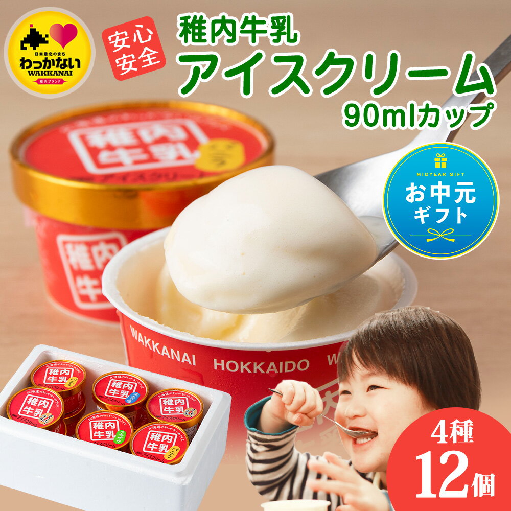 稚内牛乳　アイスクリーム4種12個セット (バニラ、チョコ、宗谷の塩、稚内産クマザサ)【配送不可地域：離島】
