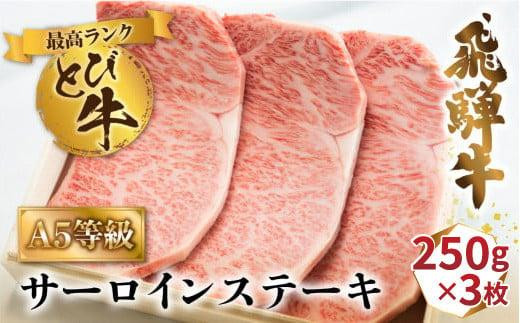 A5等級 飛騨牛 とびサーロイン ステーキ 750g（250g×3枚）|  冷凍 最高ランク とび牛 白木箱入 黒毛和牛 肉 部位 トビ A5 ランク 5等級 国産牛 箱入り 飛騨高山 肉の匠家 BV024