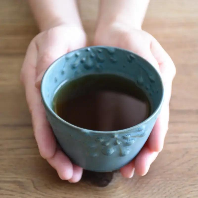 いっちん文様 陶器製 そば猪口 渋い錆浅葱色 2個セット 食器 陶器 器 小鉢 おちょこ 手づくり 焼き物 おしゃれ 広島県 呉市 ku016-006-r