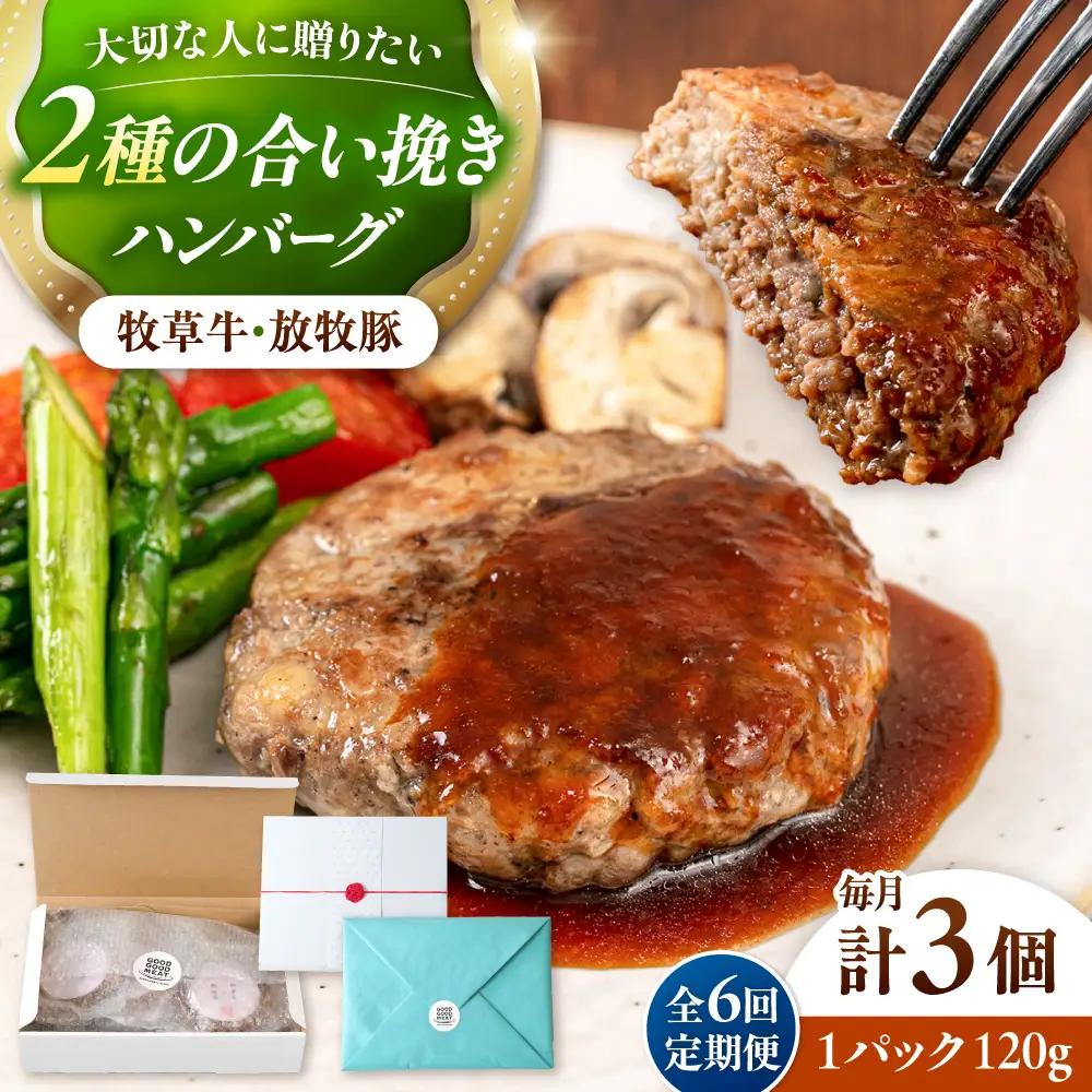 【全6回定期便】　【牧草牛×放牧豚】ハンバーグ 3個 牛肉 豚肉 小分け 冷凍 北海道 [AXBP024]