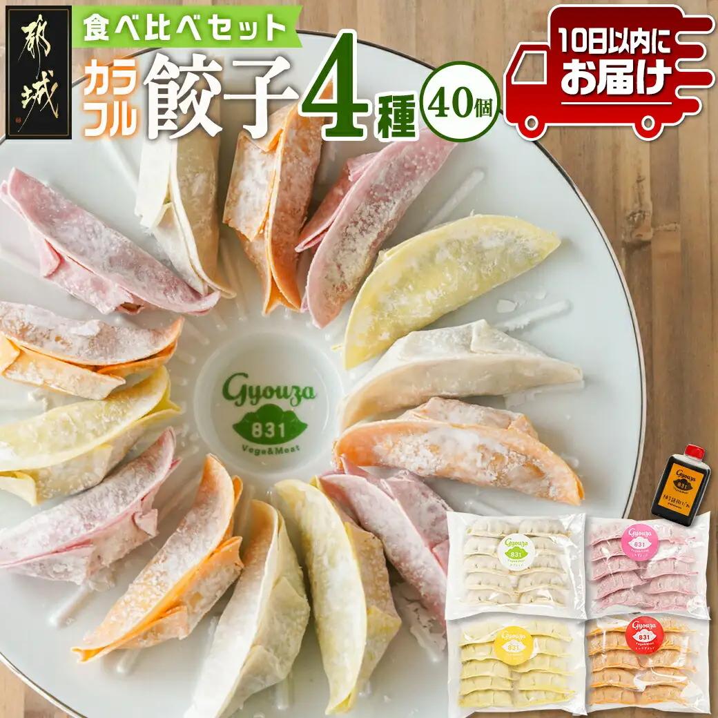 カラフル冷凍生餃子 食べ比べセット4種合計40個★肉・梅しそ・チーズ・キムチ★ ≪みやこんじょ特急便≫_LG-K601-Q_(都城市) 肉餃子 都城産豚肉使用 合計40個 4種類 柚子胡椒たれ付
