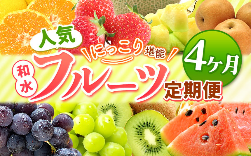 
【 定期便 4回 】 3か月毎 ニッコリ 堪能 ！ 人気 フルーツ ご家庭用 熊本県なごみ町 | 熊本県 熊本 くまもと 和水町 なごみ フルーツ 果物 いちご みかん 不知火 スイカ メロン イエローキング 肥後グリーン キウイ ぶどう シャインマスカット 梨 柿 厳選 旬 定期 定期便
