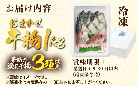 【数量限定】漁場手作り干物 季節の厳選おまかせセット 約1kg 3種以上【詰め合わせ 冷凍 干物セット 人気 アジ カレイ レンコ鯛 あじ ?油漬け カマス ハタハタ ふぐ ひもの 冷凍干物 お取り寄