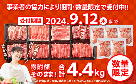 【令和7年1月配送】数量限定 豚肉 6種 盛り合わせ セット 合計4.4kg 豚 小分け 豚バラ 豚ロース 期間限定 国産 食品 人気 おかず 焼肉 しゃぶしゃぶ 豚丼 食べ比べ 料理に大活躍 使い勝