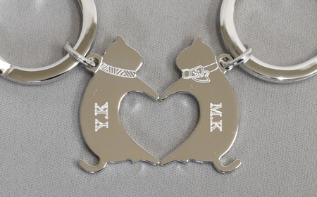 【内藤銀器製作所】銀製 ペアキーリング (ねこ)