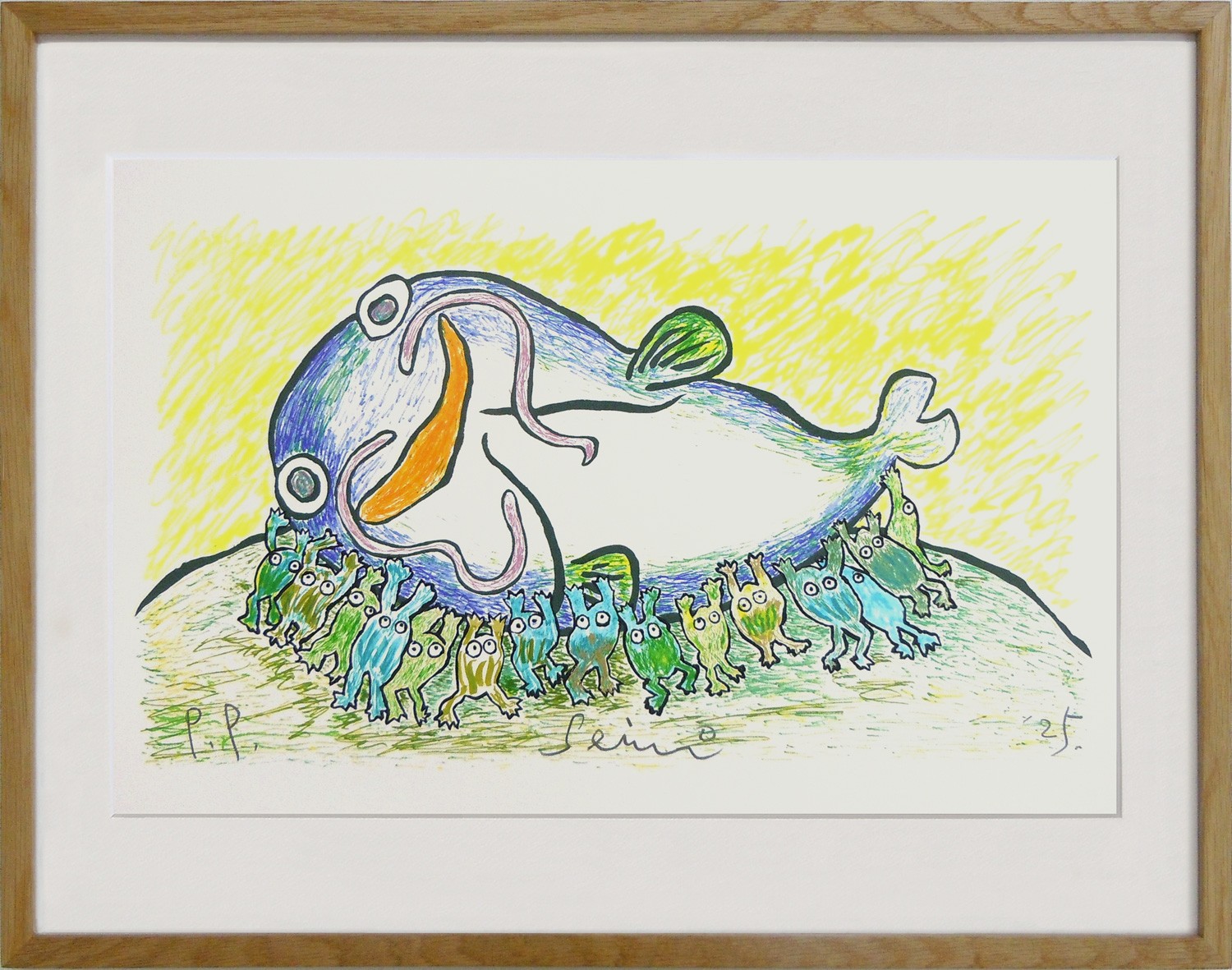 
                  【著名アーティストシルクスクリーン版画作品】田島征三「ナマズを祝福するカエルたち」 
                