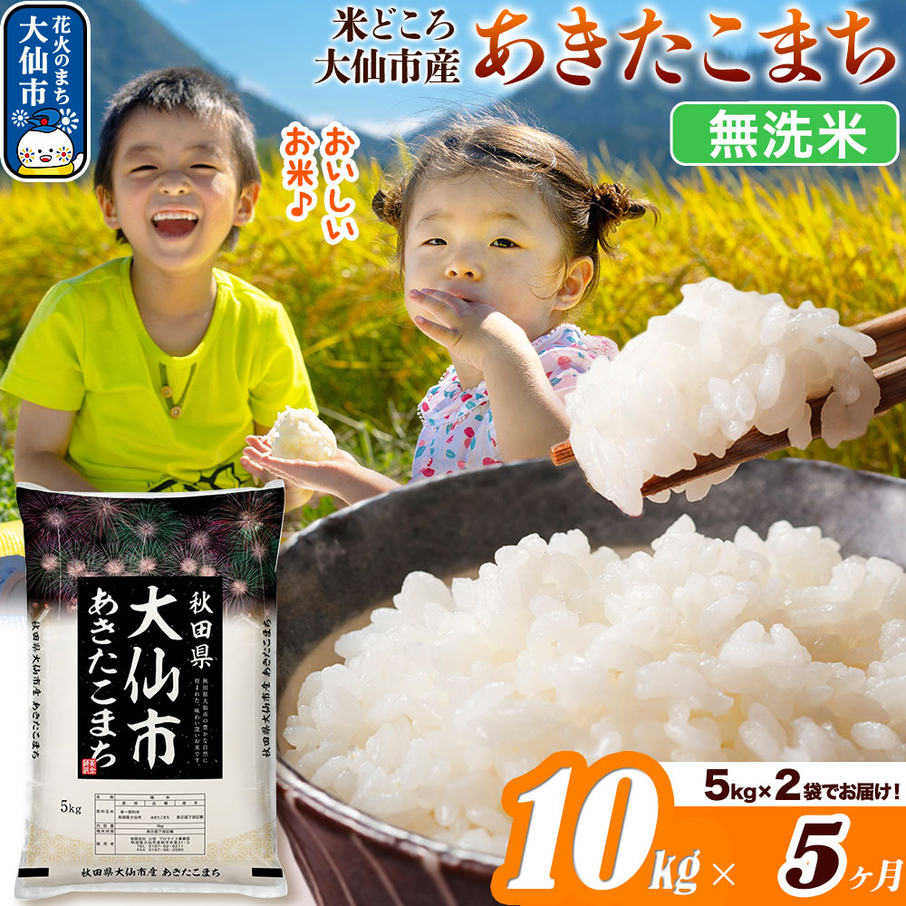 米 令和7年産《定期便5ヶ月》【無洗米】米どころ秋田県大仙市産 あきたこまち 10kg（5kg×2袋）