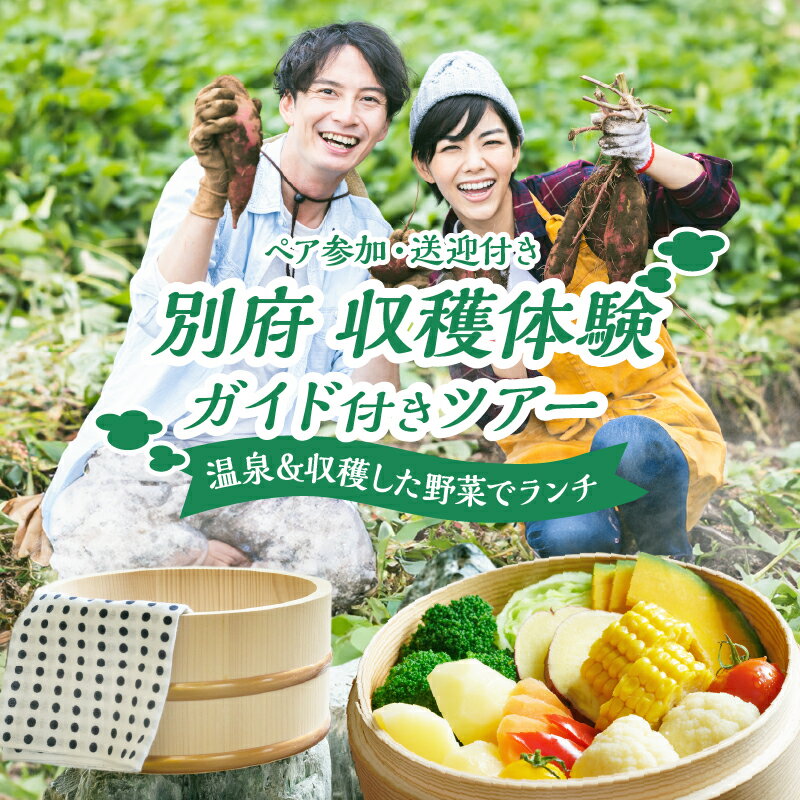 【ふるさと納税】別府市の農家で旬の野菜収穫、温泉、地獄蒸しを贅沢に満喫！ 別府 収穫体験 ガイド付き ツアー 送迎付き ペア参加 体験 観光 旅行 お出かけ トラベル ランチ 昼食付き リフレッシュ リラックス カップル ファミリー 家族 夫婦 友達 子供 大分県 送料無料