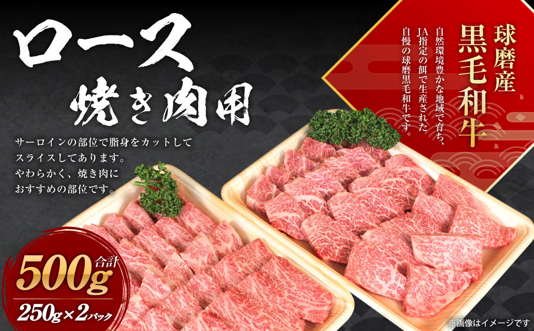 
球磨産 黒毛和牛 ロース 焼き肉用 500g (250g×2パック)
