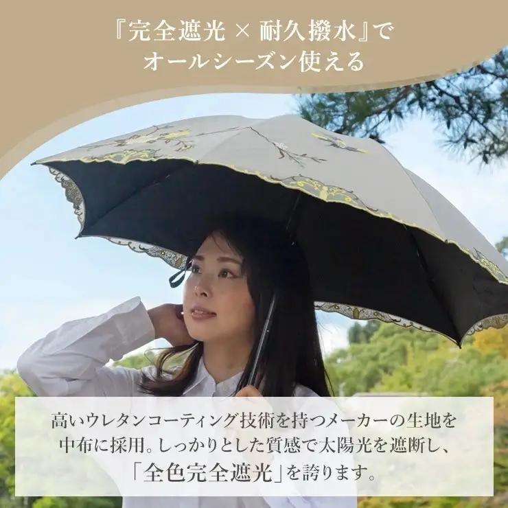 【シノワズリーモダン京都】花鳥刺繍ミニ折りたたみ晴雨兼用日傘 グレー