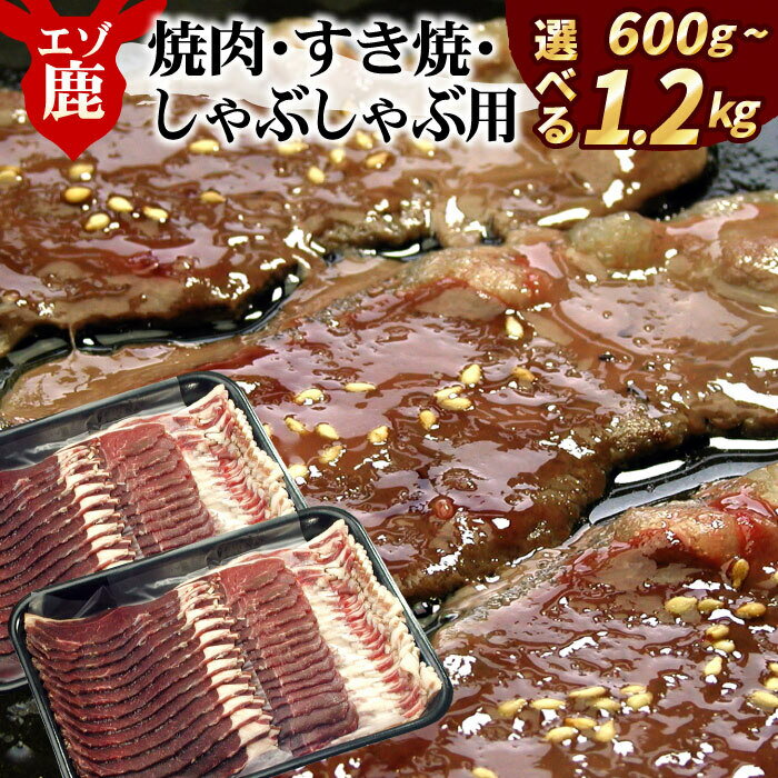 【ふるさと納税】[北海道根室産]鹿肉(焼肉・すき焼・しゃぶしゃぶ用) 選べる 600g 〜 1.2kg 肉 にく ニク シカ肉 しか肉 北海道 根室市 ジビエ ロース モモ バラ モモ肉 バラ肉