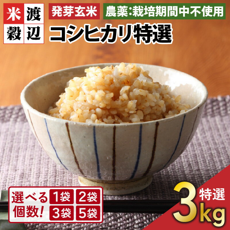 【ふるさと納税】【令和7年産】【発芽玄米】 コシヒカリ「特選」 特別栽培米使用 1袋 / 2袋 / 3袋 / 5袋 (3kg〜15kg) 【選べる個数】【無洗米 米 お米 こしひかり 白米 玄米 ギャバ GABA 特別栽培 食物繊維 栄養 ごはん ご飯 おいしい ふるさと納税米】
