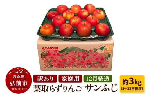 【25年12月～発送】りんご 訳あり家庭用【年内発送】葉取らず サンふじ 約3kg（8～12玉程度）青森県特別栽培農産物認証農園【レビューキャンペーン】
