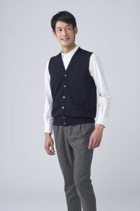 日本製 カシミヤ100% 前開きベスト ネイビー Lサイズ [2623]