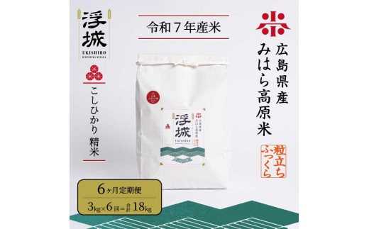 《令和7年》【6か月定期便】みはら高原米 浮城 ～ こしひかり ～ 白米 3kg コシヒカリ お米 米 精米 ごはん ご飯 広島県 三原市 220032