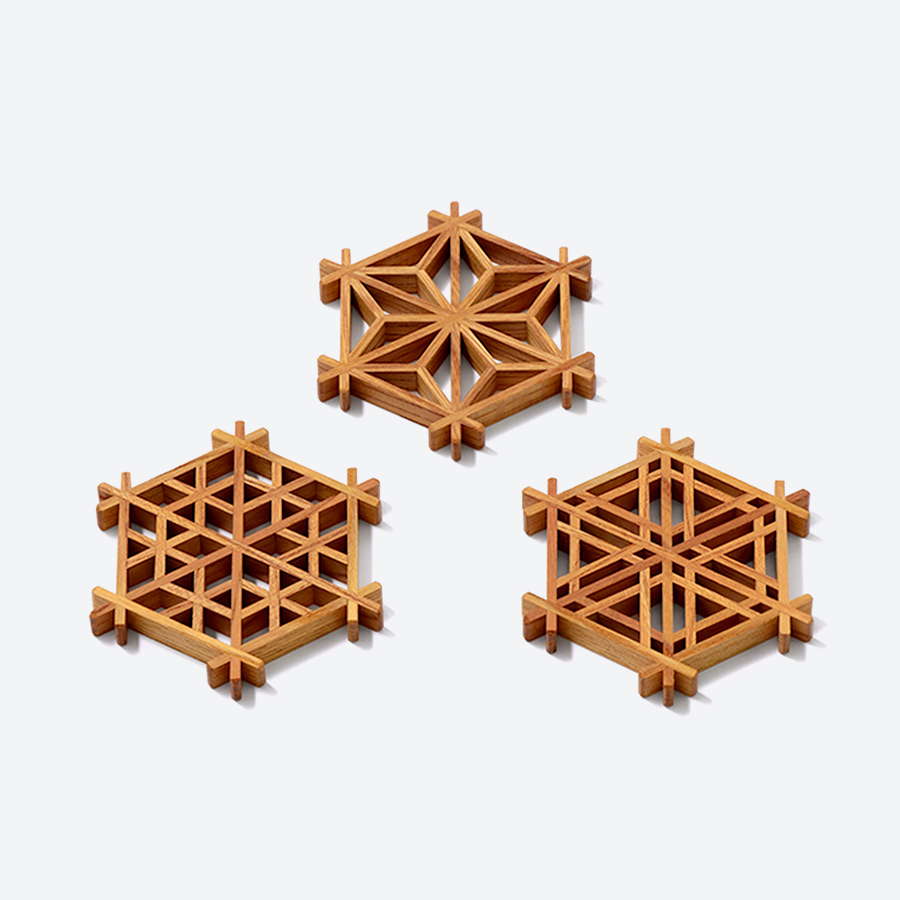 ＜Kinomo＞組子 欅（ケヤキ）コースターセット