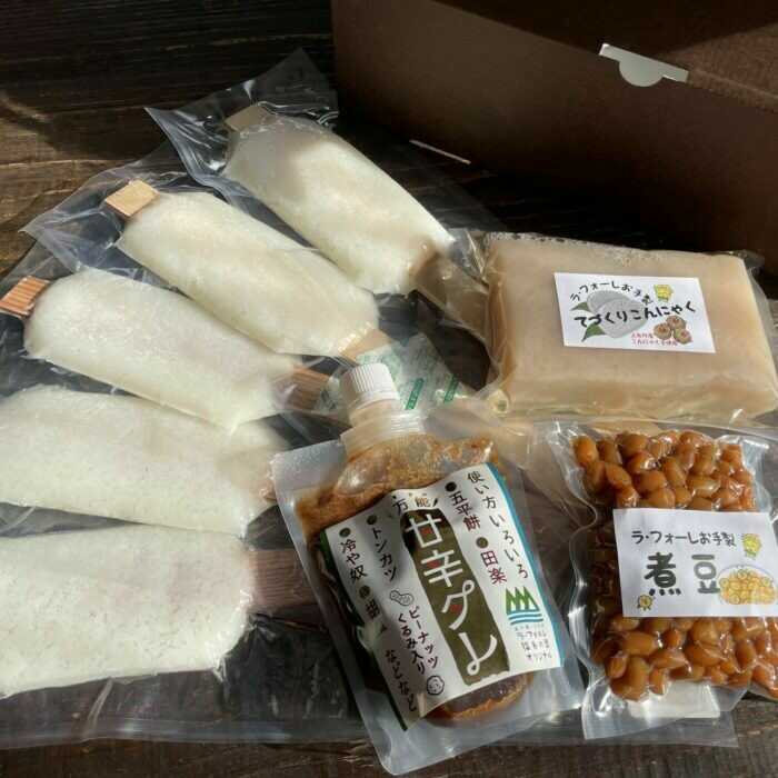 【ふるさと納税】いいもの詰め合わせ 福寿BOX（五平餅・こんにゃく・煮豆） / もち 餅 モチ 五平餅 和菓子 五平餅 郷土料理 岐阜名物 ご当地 グルメ お取り寄せこんにゃく 煮豆 / 道の駅上矢作ラ・フォーレ福寿の里[AUCL007]