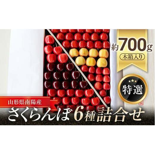 【令和6年産先行予約】 さくらんぼ 6種詰合せ 約700g (特選 木箱入り) 《令和6年6月下旬～発送》 『最上園』 さくらんぼ サクランボ 特選 6種 詰合せ セット 食べ比べ 果物 フルーツ デザート 生産農家直送 月山錦 さがえ大将錦 紅秀峰 サミット 佐藤錦 紅夢鷹 子夏 山形美人 絢のひとみ 予約 山形県 南陽市 [680]