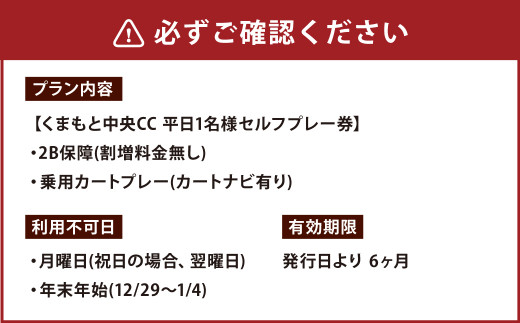くまもと中央CC【平日】1名様 セルフプレー券 ゴルフ チケット 乗用カートプレー