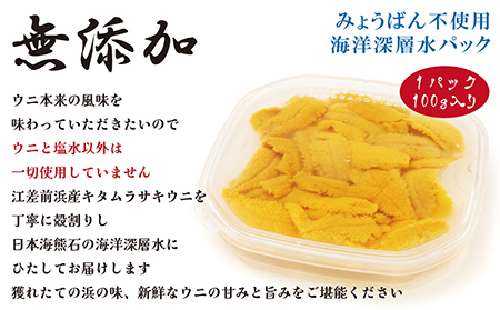 ＼水揚げ次第順次出荷／北海道 江差前浜産 生うに 200g（100g×2パック）【無添加・みょうばん不使用】令和8年　江差産天然キタムラサキウニ　日本海熊石産海洋深層水　塩水ウニ　素材を生かした自然の