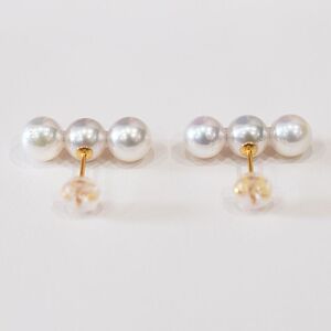 S085-581_あこや真珠 天草 ピアス 3連 6mm - 6.5mm ホワイトピンク 真珠