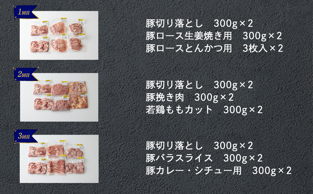 6回 定期便 豚 鶏肉 小分け お料理 セット 計10.8kg [甲斐精肉店 宮崎県 美郷町 31as0115] 肉 毎月 お届け 冷凍 宮崎県産 国産 若鶏 鳥 切落し ロース 生姜焼き とんかつ ひき肉 ミンチ もも カット バラ スライス 薄切り カレー シチュー 角切り チューリップ 手羽元 トンカツ 予約 送料無料