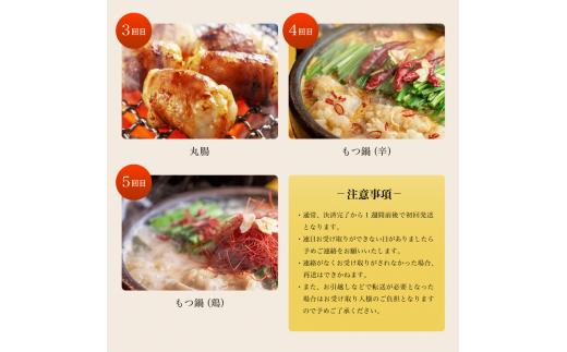 【 ５回定期便 】 幸福亭 ホルモン定期便 5回 毎月 中トロホルモン 大トロホルモン 丸腸 もつ鍋（辛まろ） もつ鍋（鶏まろ） 人気 西京味噌 味噌漬け 味噌焼き 中トロ 大トロ ホルモン モツ 鍋