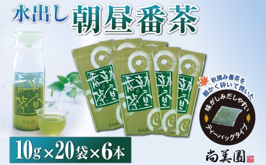宇治・水出し朝昼番茶ティーバッグ（10g×20個入×6袋）とクールサーバーのセット〈お茶 茶 煎茶 緑茶 番茶 宇治茶 宇治 秋摘み カテキン ポリサッカライド 水出し ティーバッグ セット クールサーバー 飲料 健康〉 n0260