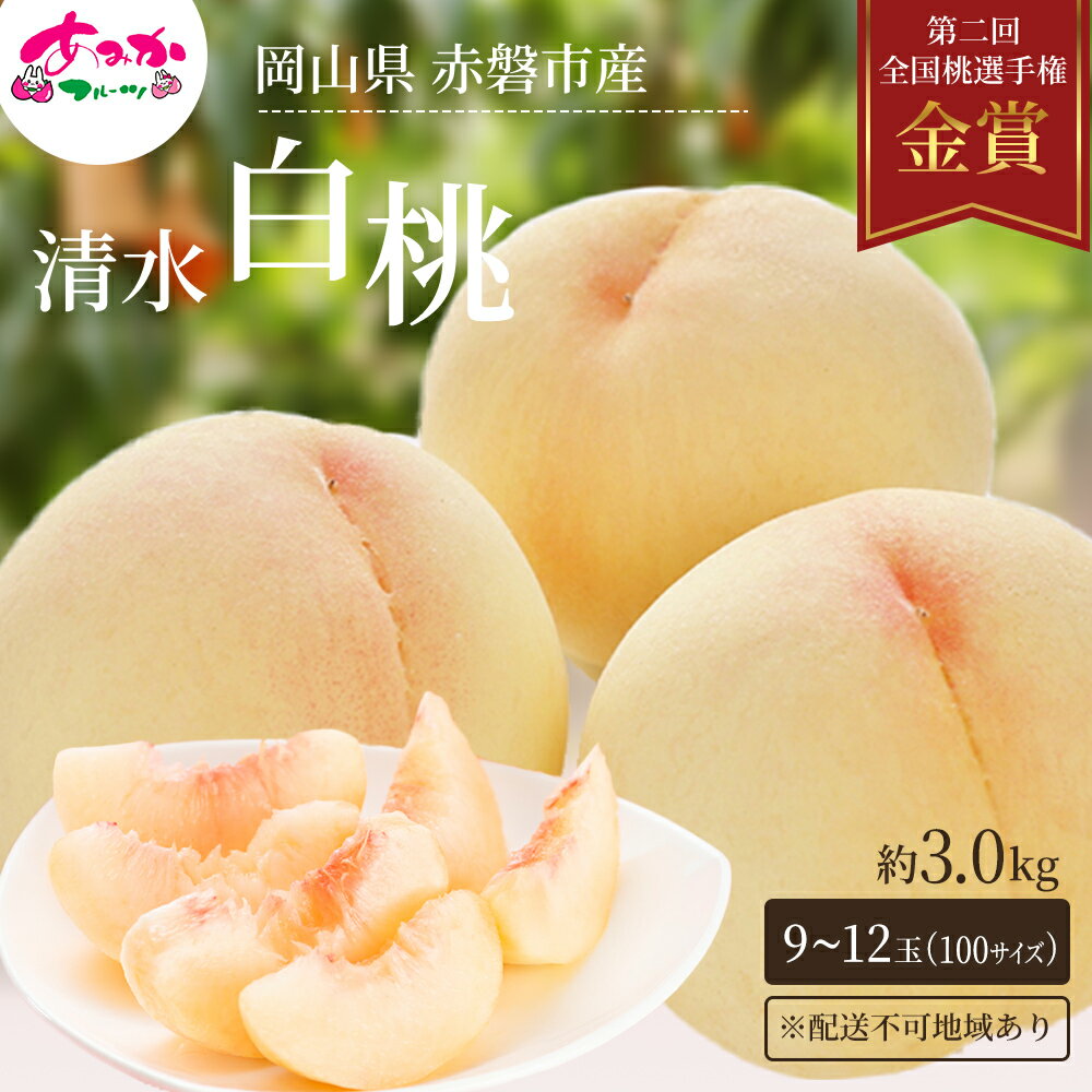 【ふるさと納税】桃 2026年 先行予約 清水 白桃 をお届け！約3.0kg 9～12玉 糖度センサー選果 糖度12度以上 もも モモ 岡山県 赤磐市産 国産 フルーツ あみかフルーツ 　お届け：2026年7月中旬～2026年8月上旬