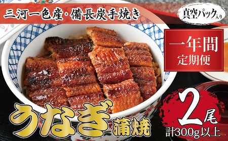 うなぎ 三河一色産 備長炭手焼き 蒲焼 うなぎ【蒲焼2尾】【定期便12ヶ月】