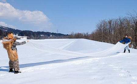 雪さらし体験【メンズシャツ】ファッション 男性 メンズ 洋服 シャツ からむし生地 涼感 通気性 漂白 殺菌 体験型 冬 雪 信濃川 新潟県 十日町市 Mサイズ