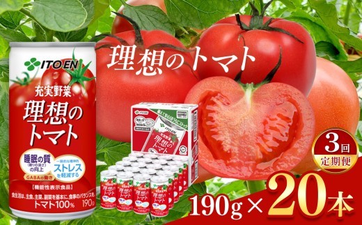 
            【定期便3回】トマト 100％  理想のトマト 缶 ( 190g × 20本 )  | トマト ジュース 伊藤園  野菜 ジュース 野菜ジュース セット 飲料 ドリンク 健康 砂糖 食塩 無添加 1ケース 長野県 松本市 ふるさと納税
          