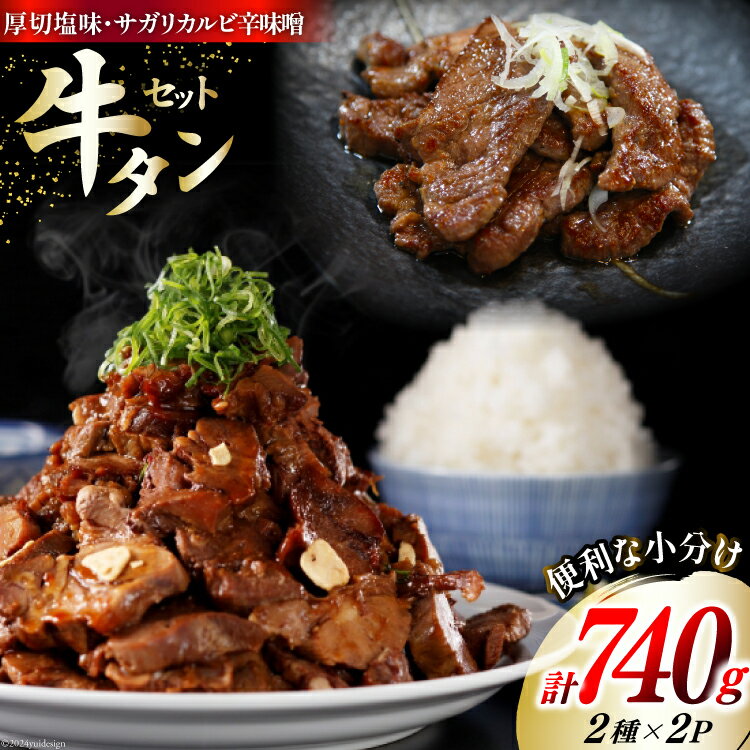 【ふるさと納税】肉 牛タン 厚切 塩味 120g×2・牛タン サガリカルビ 辛みそ 250g×2 計740g [佐利 宮城県 南三陸町 30ag0009] 精肉 牛肉 牛 牛たん タン塩 サガリ 牛タンサガリ カルビ 厚切り 味付き 焼肉 焼き肉 BBQ 小分け 冷凍