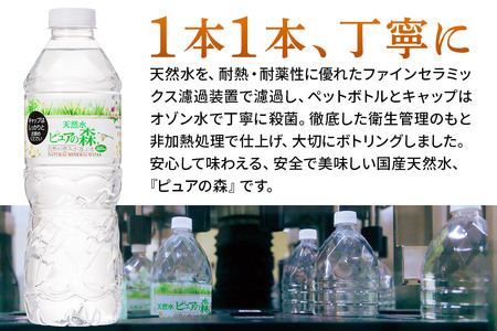 水 《定期便3ヶ月》国産 ミネラルウォーター ピュアの森 500ml 24本×1箱 天然水 軟水 ペットボトル ラベルあり