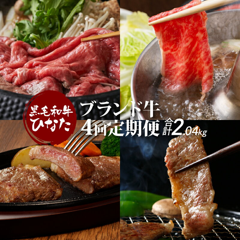 【ふるさと納税】4回定期便 宮崎県産ブランド牛「黒毛和牛ひなた」 - お肉の定期便 4ヶ月 スライス/焼き肉/ステーキ肉 各500g モモ肉(赤身肉) 牛バラ肉 肩ロース ロースステーキ 国産黒毛和牛 ギフト 贈答用 国産牛ステーキ 冷凍 牛肉 70000円以下 送料無料【宮崎県木城町】