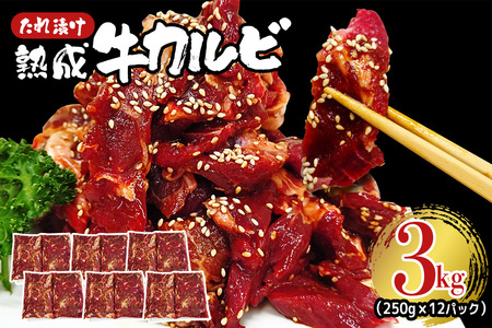 熟成牛 カルビ 3kg  (250g×12パック) たれ 味付 小分け 冷凍 焼肉 牛 ビーフ BBQ 【そうざい男しゃく（株式会社池延）】【ho1473】