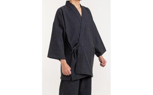 061-16　【紺・LLサイズ】織り・縫製　地元遠州製　三子撚杢亀甲織作務衣