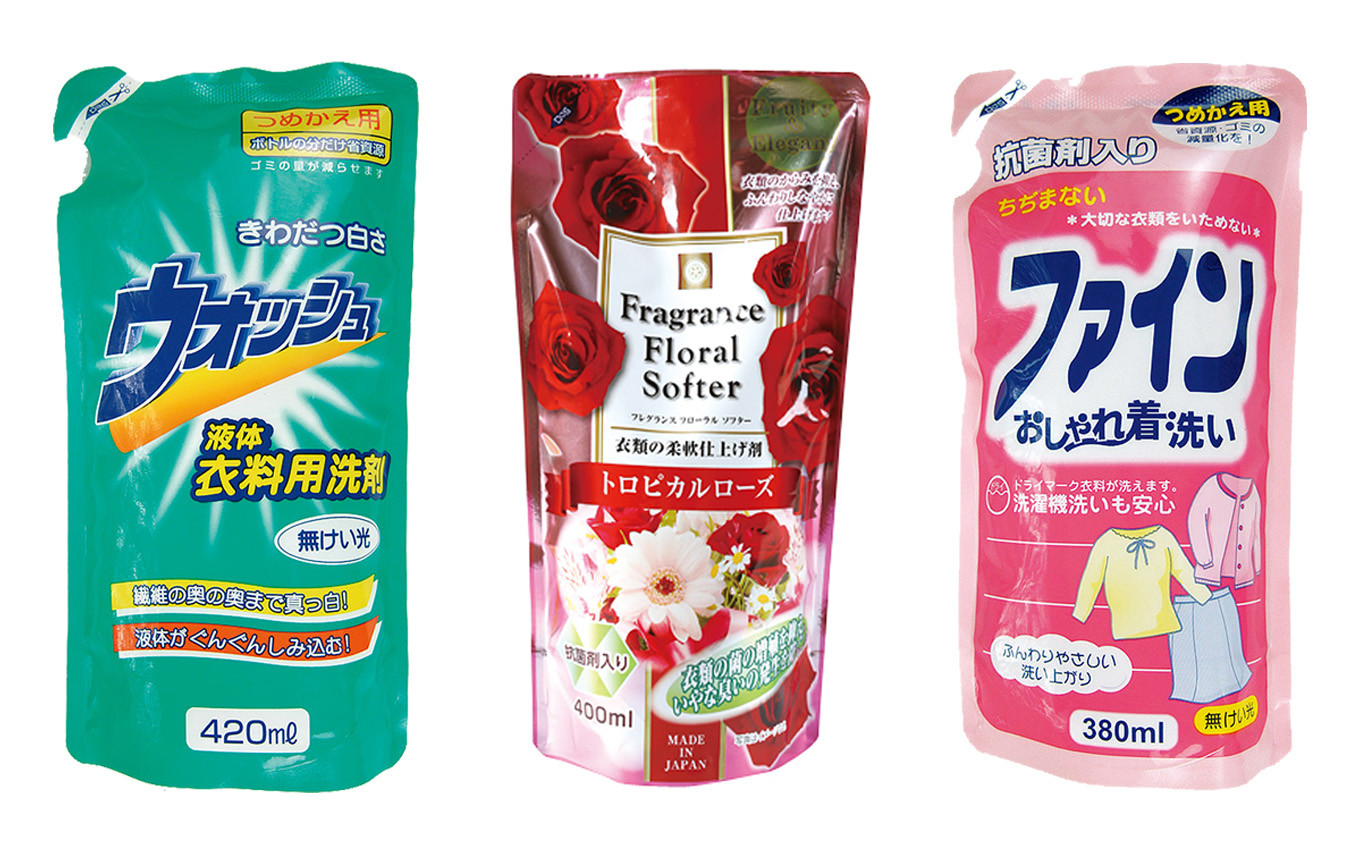 粉末洗剤と柔軟剤に加えて、洗濯槽クリーナーや頑固な汚れ落とし洗剤など