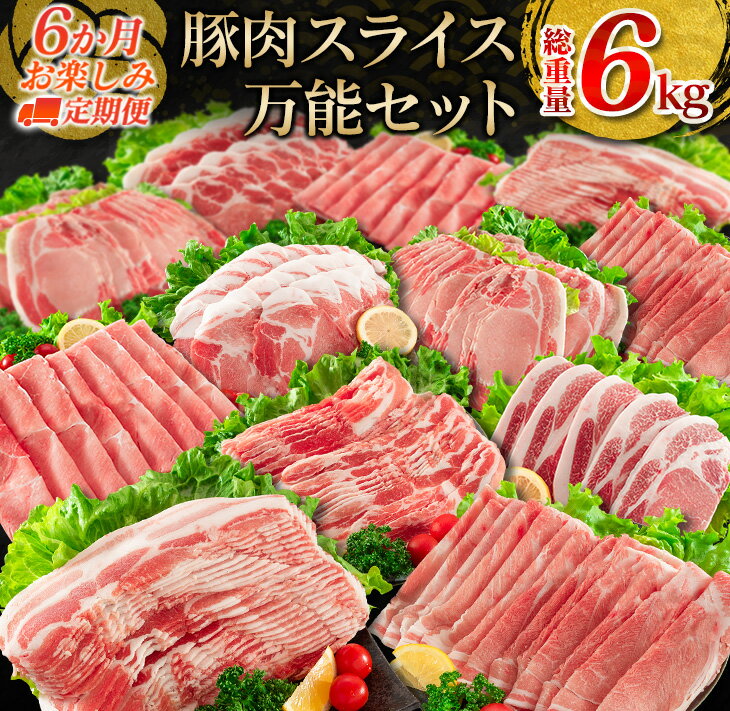 【ふるさと納税】6か月 お楽しみ 定期便 豚肉 スライス 万能 セット 総重量6kg ポーク 国産 食品 豚バラ 豚ウデ 豚モモ 豚ロース 豚肩ロース すき焼き しゃぶしゃぶ とんかつ 生姜焼き おかず お弁当 おつまみ ご褒美 お祝 記念日 お取り寄せ 宮崎県 日南市 送料無料