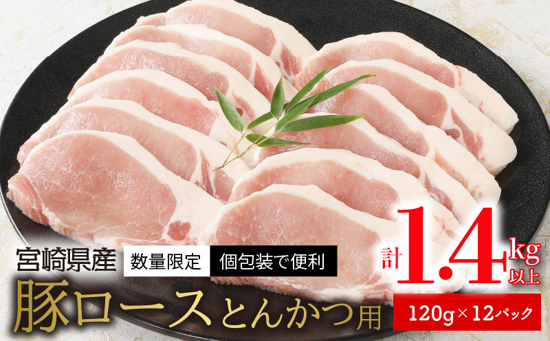 
〈数量限定・個包装で便利〉宮崎県産豚ロースとんかつ用　120g×12パック　計1.4kg以上 N124-ZA2230
